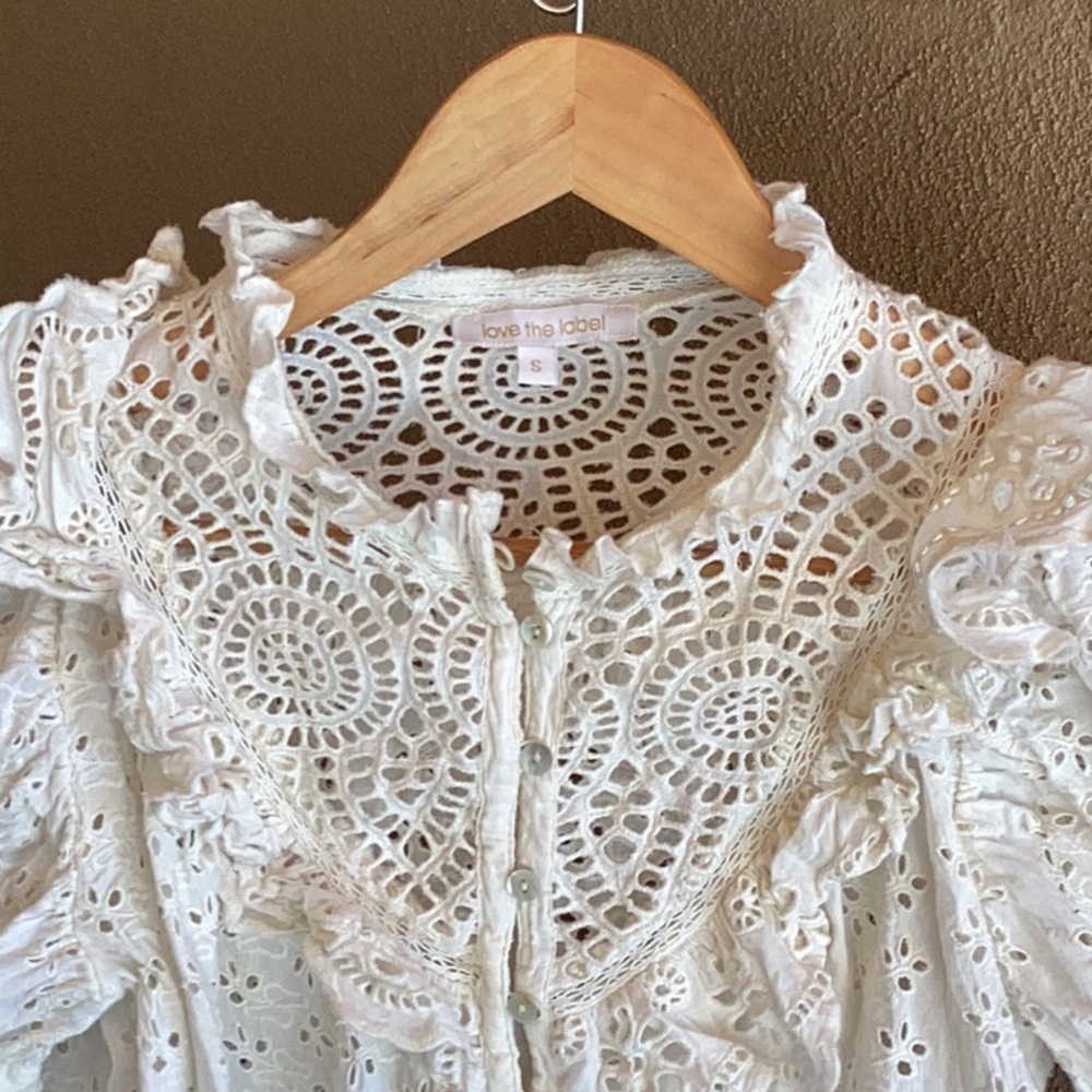 Anthropologie Love the Label Dreamer Ruffled Eyelet Blouse In White - Picture 6 of 10